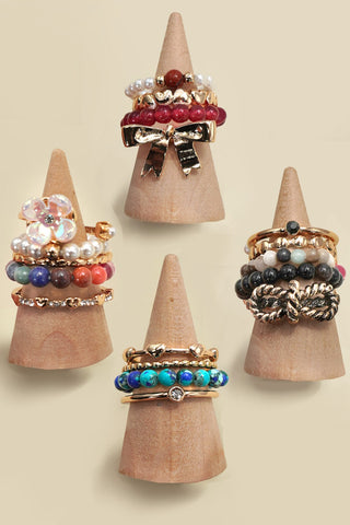LAYERED MULTI BEADED FLORAL BOW STACKABLE RING SET | 80R053