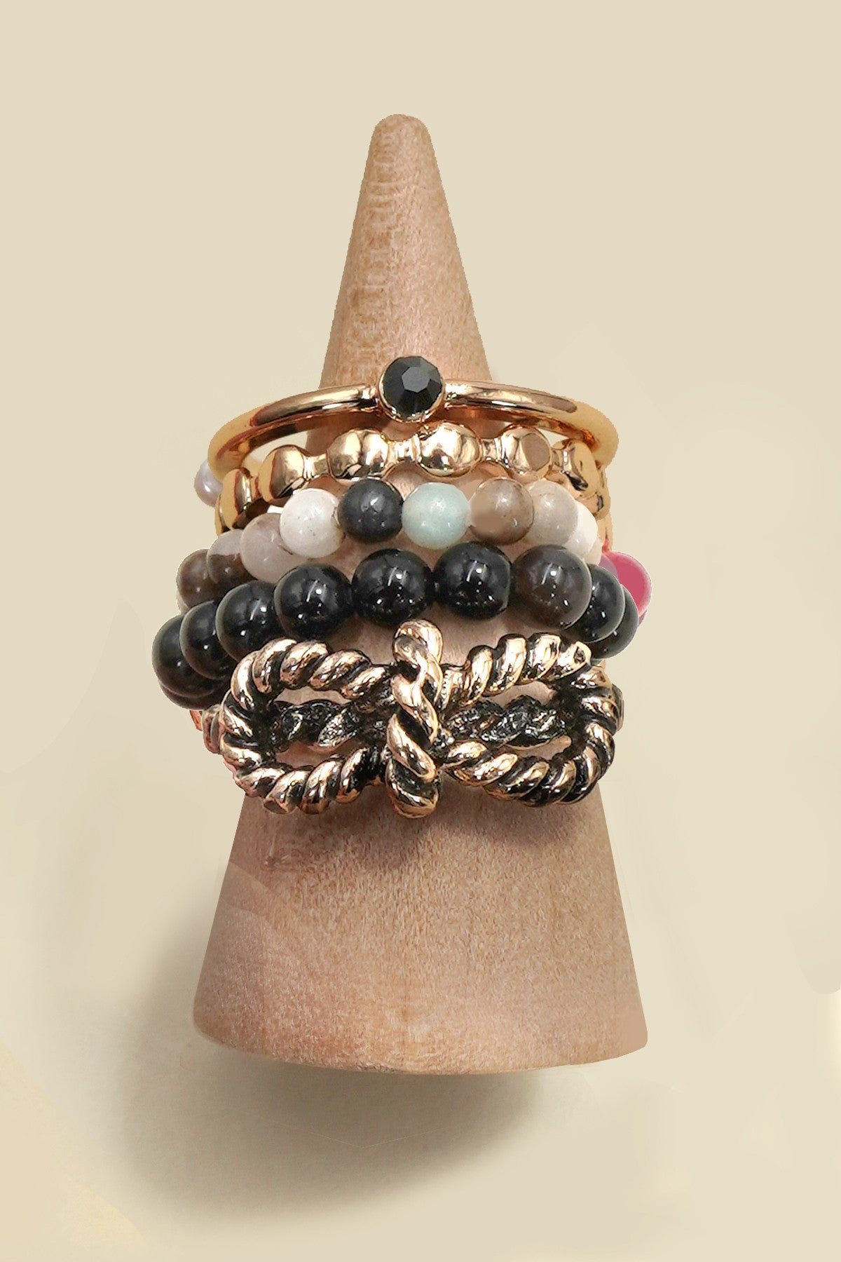 LAYERED MULTI BEADED FLORAL BOW STACKABLE RING SET | 80R053