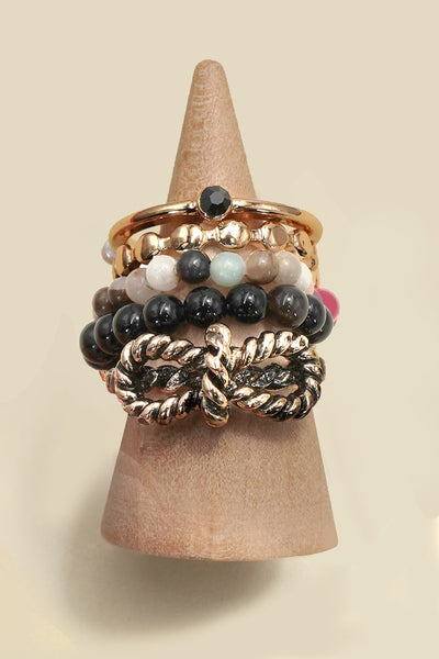 LAYERED MULTI BEADED FLORAL BOW STACKABLE RING SET | 80R053