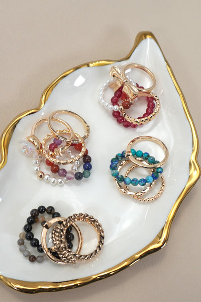 LAYERED MULTI BEADED FLORAL BOW STACKABLE RING SET | 80R053