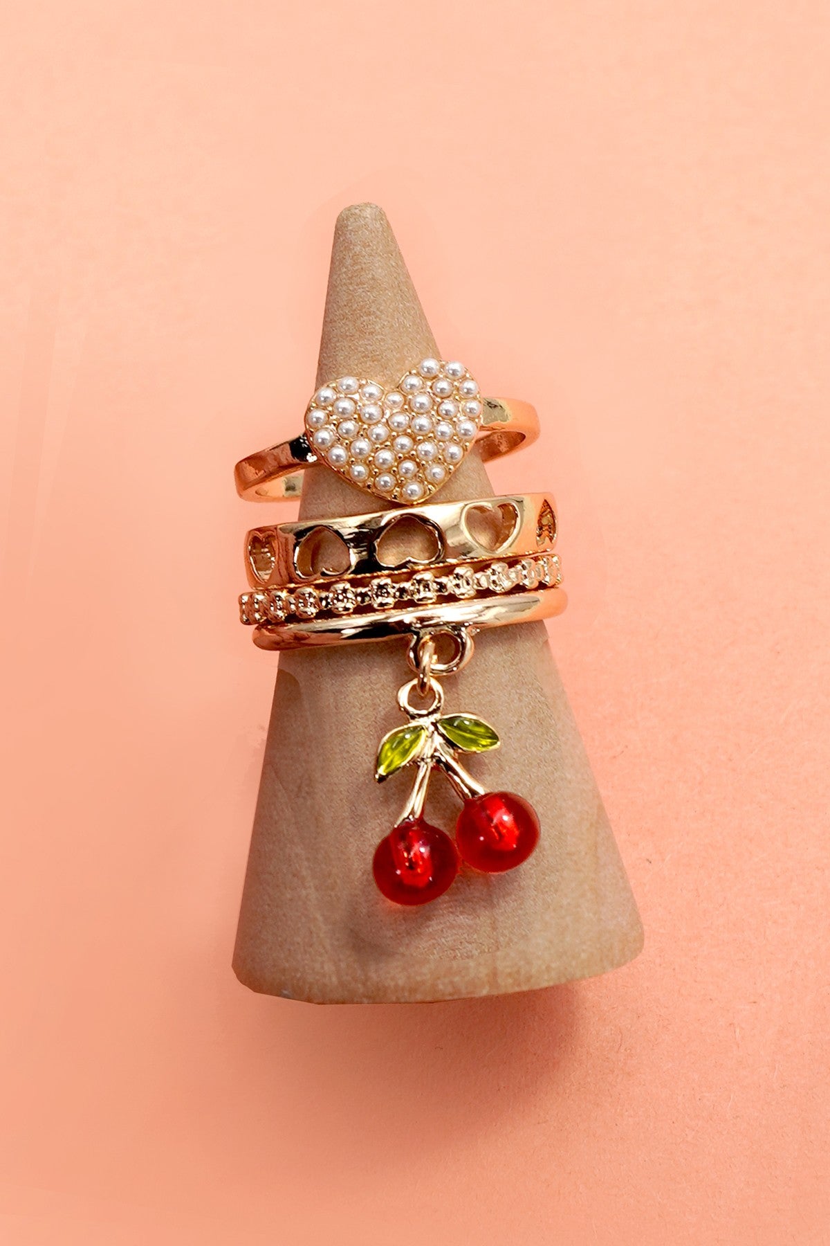 LAYERED MULTI CHERRY PORCELAIN STACKABLE RING SET | 80R055