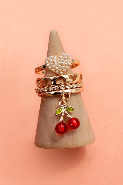 LAYERED MULTI CHERRY PORCELAIN STACKABLE RING SET | 80R055