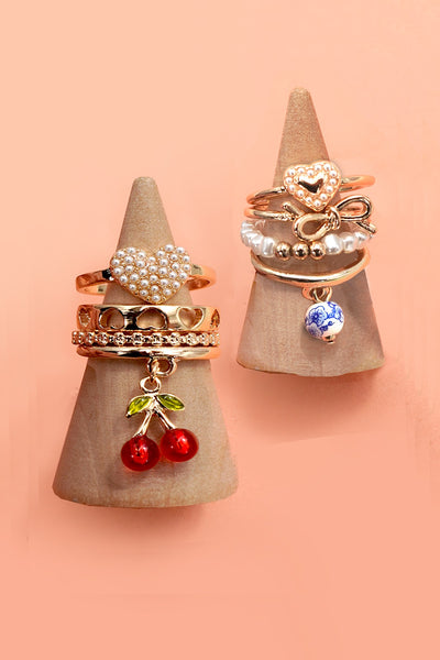 LAYERED MULTI CHERRY PORCELAIN STACKABLE RING SET | 80R055