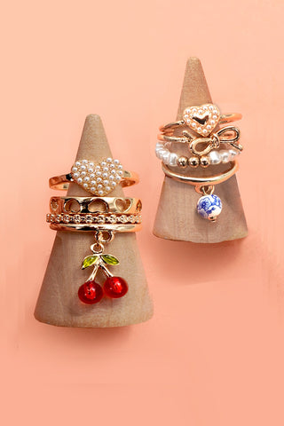 LAYERED MULTI CHERRY PORCELAIN STACKABLE RING SET | 80R055