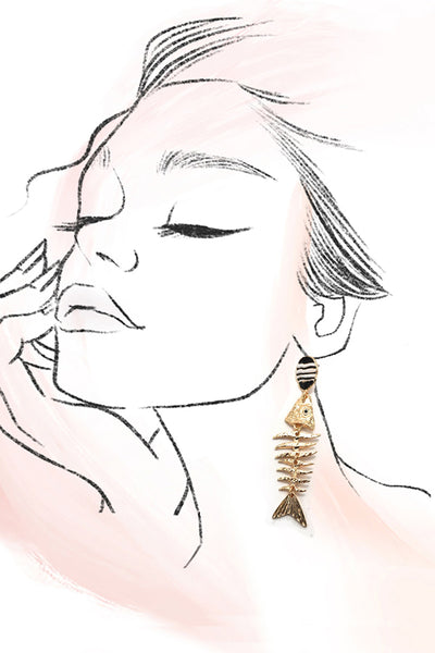 RETRO FISH BONE DROP EARRINGS | 80E61216