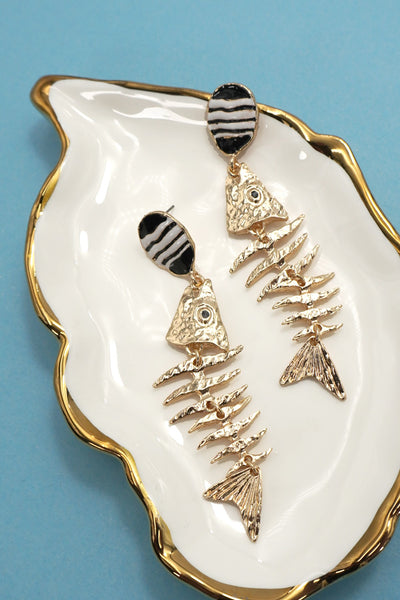 RETRO FISH BONE DROP EARRINGS | 80E61216