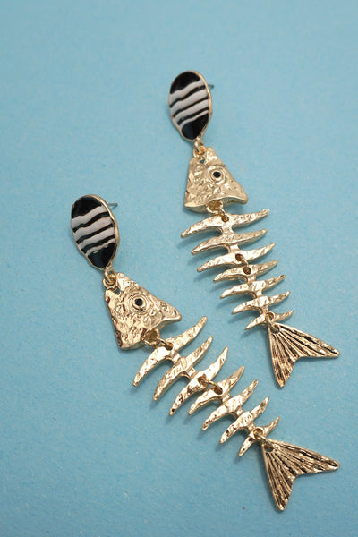 RETRO FISH BONE DROP EARRINGS | 80E61216