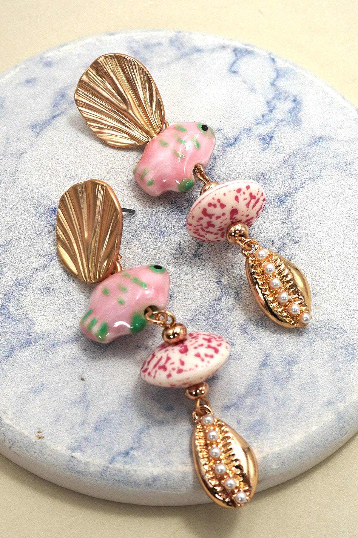 PINK CERAMIC PORCELAIN FISH DROP EARRINGS | 80E61240