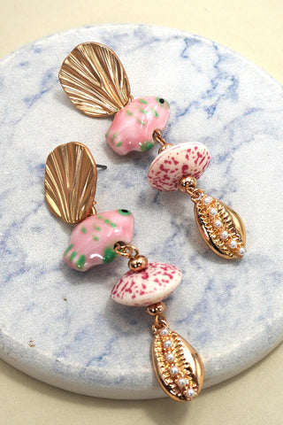 PINK CERAMIC PORCELAIN FISH DROP EARRINGS | 80E61240