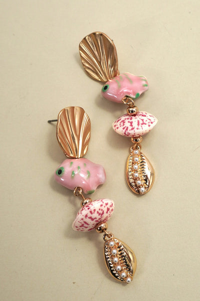 PINK CERAMIC PORCELAIN FISH DROP EARRINGS | 80E61240