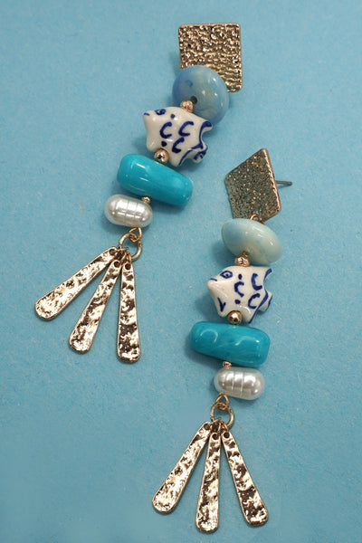 BLUE CERAMIC PORCELAIN FISH DROP EARRINGS | 80E61235