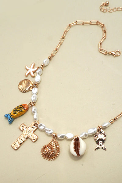 CHARM NECKLACE-PORCELAIN FISH CROSS PEARL | 80N92294
