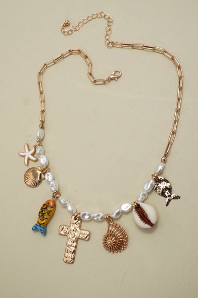 CHARM NECKLACE-PORCELAIN FISH CROSS PEARL | 80N92294