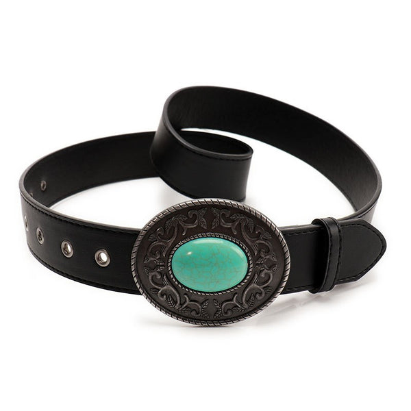 WESTERN OVAL BUCKLE FASHION LEATHER BELT | 40BT655