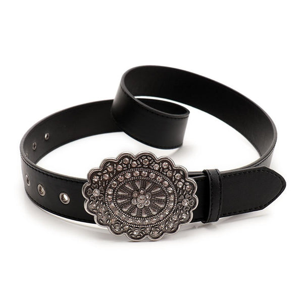 WESTERN OVAL BUCKLE FASHION LEATHER BELT | 40BT655
