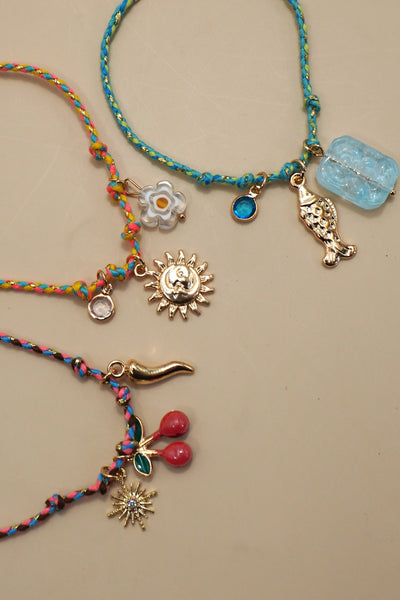 18K STAINLESS STEEL CORDED CHARM BRACELET | 40B5190