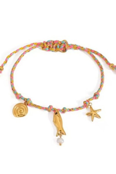 18K STAINLESS STEEL CORDED CHARM BRACELET | 40B5191