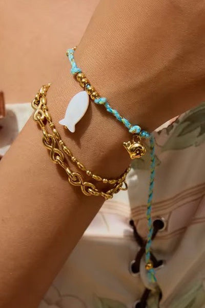 18K STAINLESS STEEL CORDED CHARM BRACELET | 40B5191