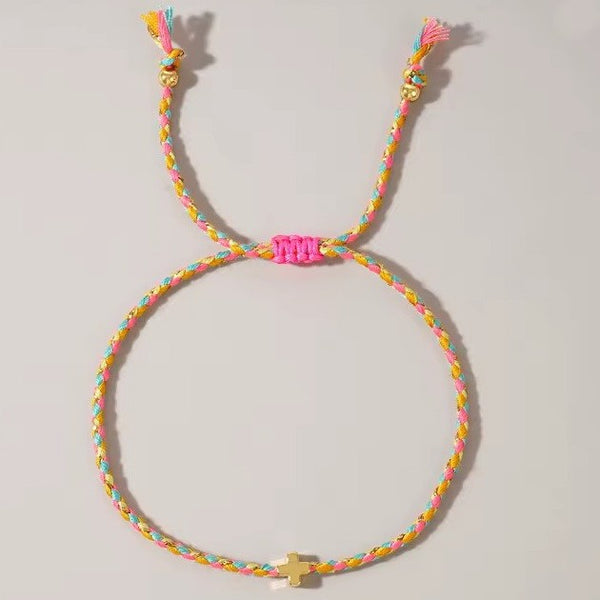 18K STAINLESS STEEL CORDED CROSS CHARM BRACELET | 40B5193