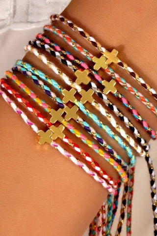 18K STAINLESS STEEL CORDED CROSS CHARM BRACELET | 40B5193