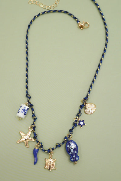 18K STAINLESS STEEL CORDED CHARM NECKLACE | 40NK9554