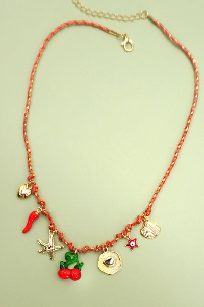 18K STAINLESS STEEL CORDED CHARM NECKLACE | 40NK9554