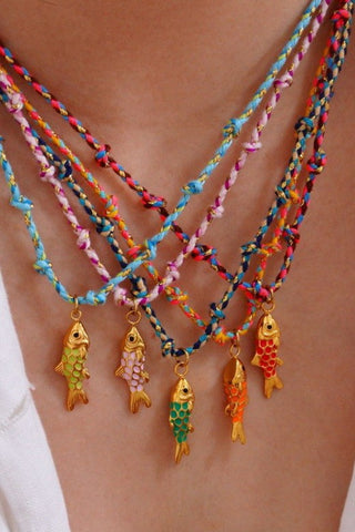 18K STAINLESS STEEL CORDED CHARM NECKLACE | 40NK9555