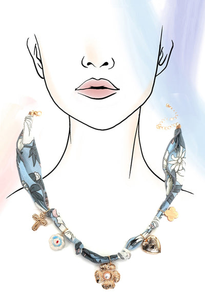 SCARF CHARM NECKLACE-FLOWER CROSS CERAMIC FLORAL | 80N92323