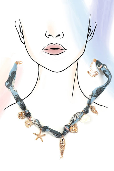 SCARF CHARM NECKLACE-FISH HEART SEASHELL CONCH | 80N92324