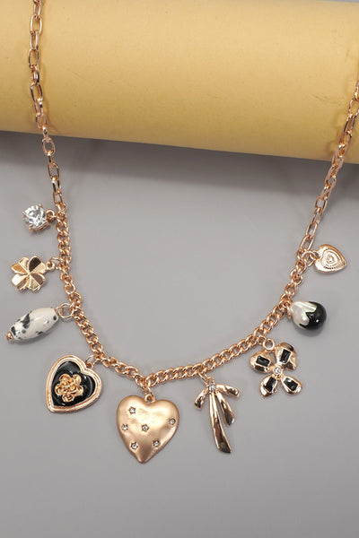CHARM NECKLACE-HEART BOW PEARL FLOWER | 80N92312