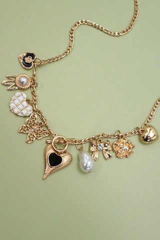 CHARM NECKLACE-HEART BOW PEARL FLOWER | 80N92315