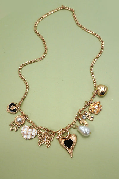 CHARM NECKLACE-HEART BOW PEARL FLOWER | 80N92315