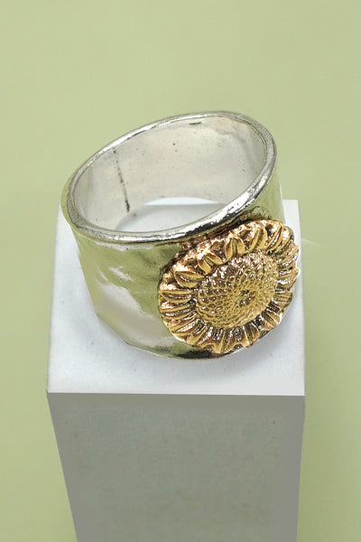 VINTAGE BOHO  TWO TONE SUNFLOWER STATEMENT RING | 80R123