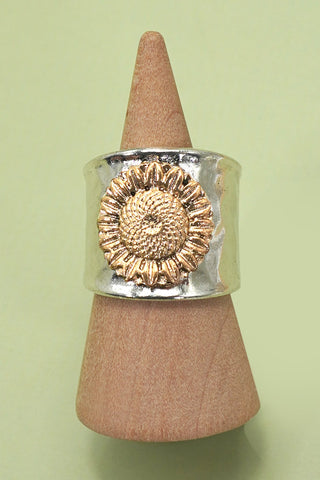 VINTAGE BOHO  TWO TONE SUNFLOWER STATEMENT RING | 80R123