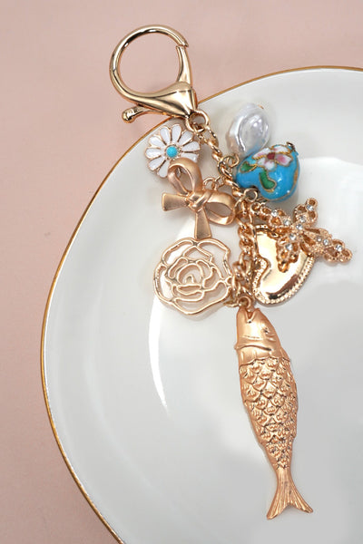 BAG CHARM-OCEAN PORCELAIN HEART FISH CROSS FLOWER | 80K064