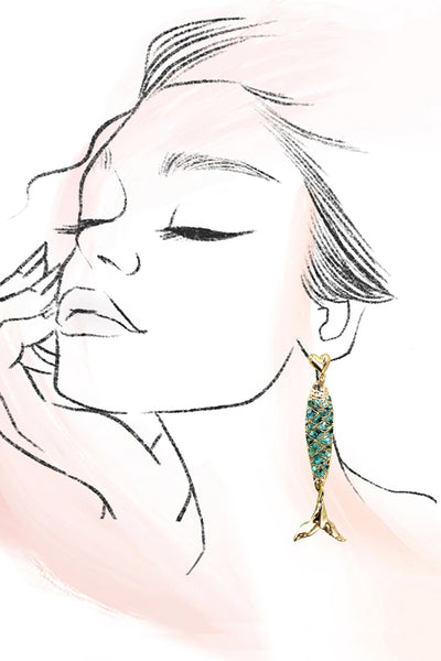 ENAMEL MERMAID FISH HEART DROP EARRINGS | 80E61274