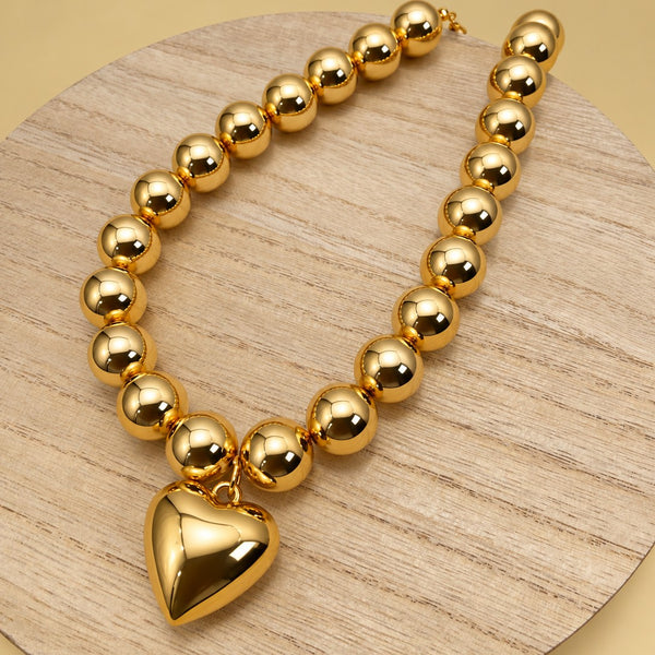 Chunky Metallic Ball Heart Charm Collar Necklace | 40NK9823