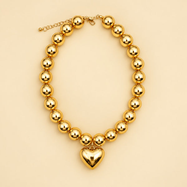 Chunky Metallic Ball Heart Charm Collar Necklace | 40NK9823