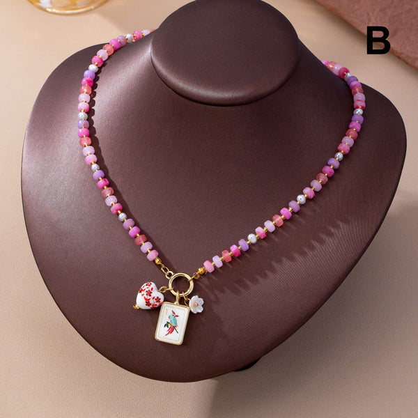 Colorful Beaded Tile Pendant Toggle Necklace | 80N93918