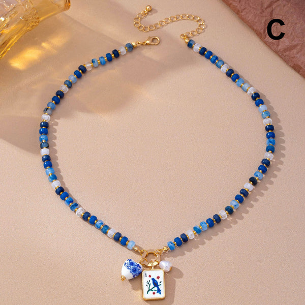 Colorful Beaded Tile Pendant Toggle Necklace | 80N93918
