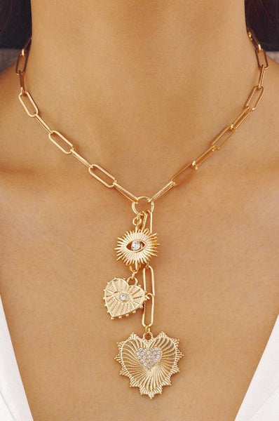 MULTI HEART CIRCLE PENDANT Y NECKLACE | 40NK9574