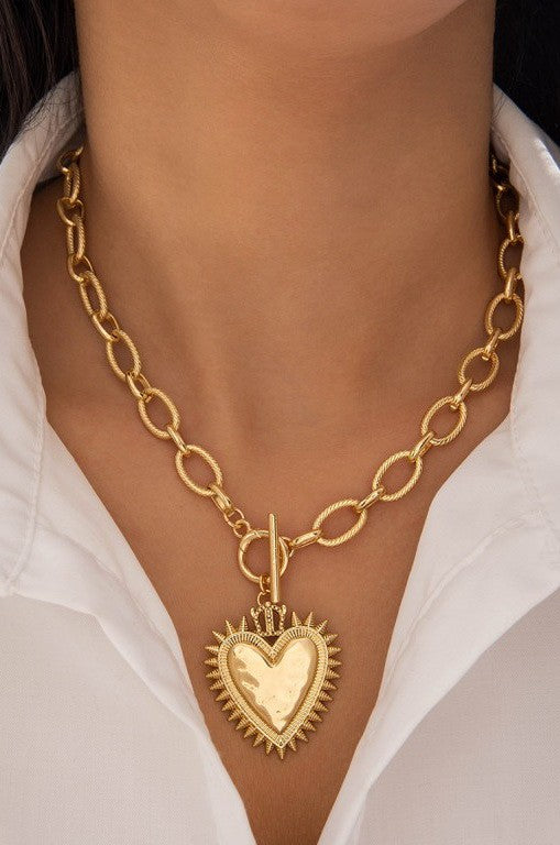 SPIKED HEART CHUNKY CHAIN TOGGLE NECKLACE | 40NK9575