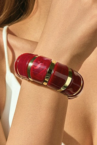 Color-Block Gold Acrylic Stretch Cord Bracelet | 40B5198