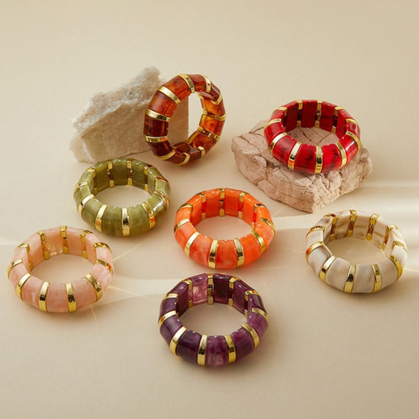 Color-Block Gold Acrylic Stretch Cord Bracelet | 40B5198