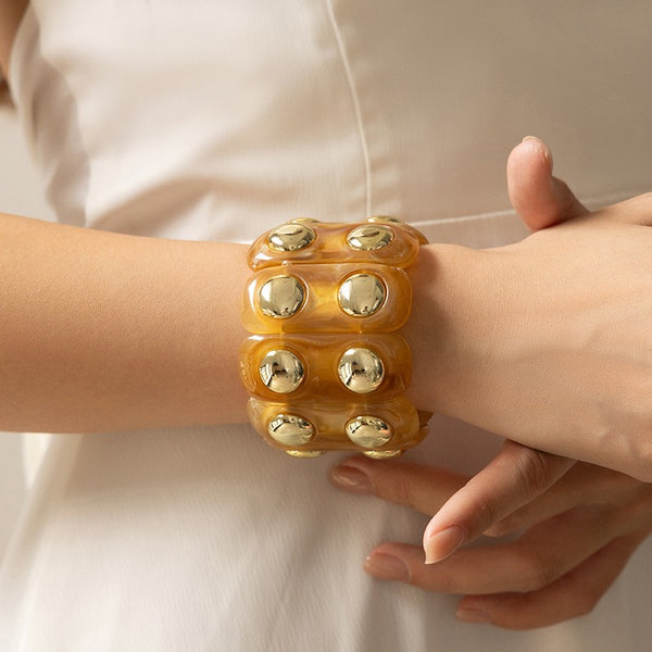Color-Block Gold Acrylic Stretch Cord Bracelet | 40B5194