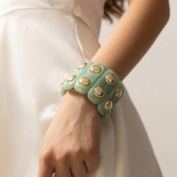 Color-Block Gold Acrylic Stretch Cord Bracelet | 40B5194