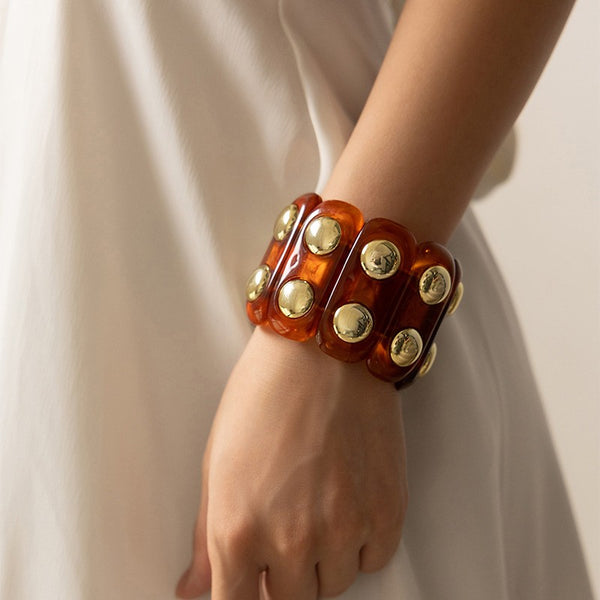 Color-Block Gold Acrylic Stretch Cord Bracelet | 40B5194