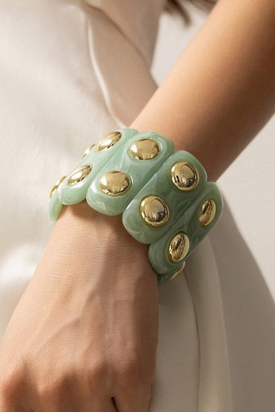 Color-Block Gold Acrylic Stretch Cord Bracelet | 40B5194