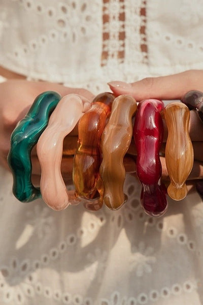 Acrylic Wavy Bamboo Design Cuff Bracelet | 40B5196