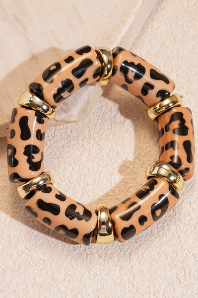 Acrylic Leopard Animal Gold Stretch Cord Bracelet | 40B5199